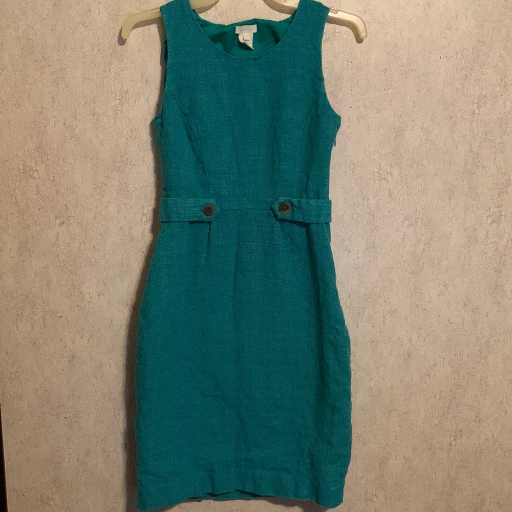 J. Crew Teal Textured Sheath Dress with Belt Tabs